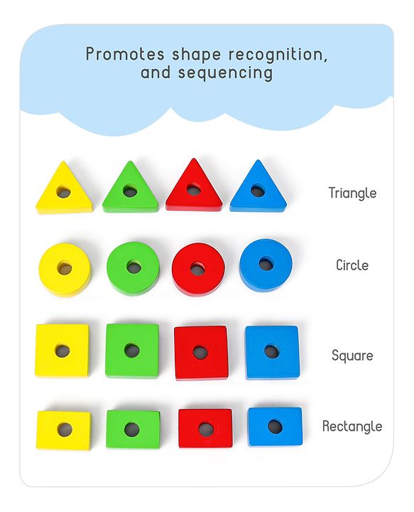 Babyhug Premium Wooden 16 pcs - 4 Shapes Sorting and Stacking See Saw Multicolor Toy| Educational Geometric Blocks Puzzle| BIS Certified| Non-Toxic| 3 Years+