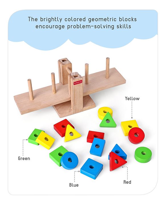 Babyhug Premium Wooden 16 pcs - 4 Shapes Sorting and Stacking See Saw Multicolor Toy| Educational Geometric Blocks Puzzle| BIS Certified| Non-Toxic| 3 Years+