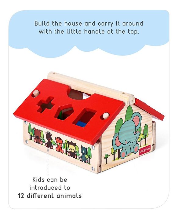 Babyhug Montessori  My First Wooden Stacking Hut Shape Sorter - Multicolour