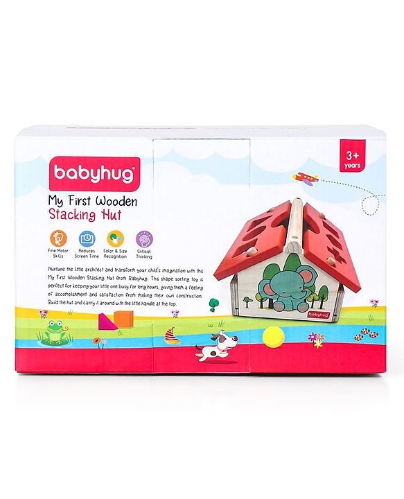 Babyhug Montessori  My First Wooden Stacking Hut Shape Sorter - Multicolour