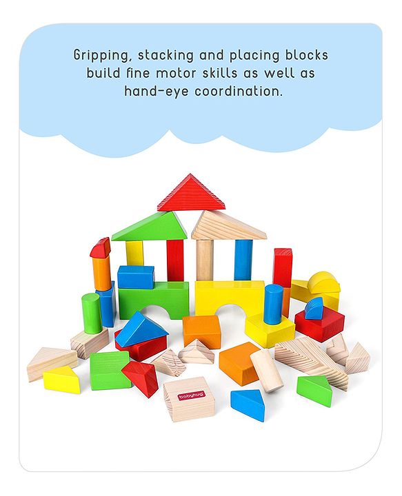 Babyhug Premium 40 pcs Colorful Wooden Building Blocks| Montessori Educational Building Construction, Stacking and Creative Toy| BIS Certified| 3 Years+