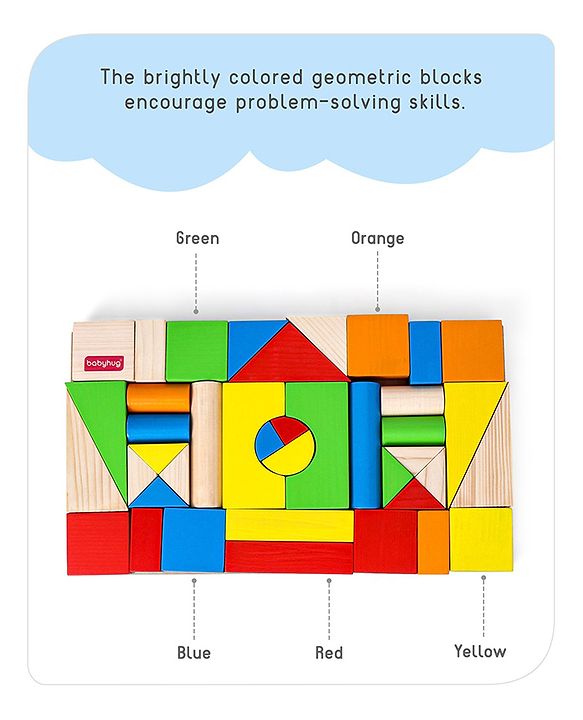 Babyhug Premium 40 pcs Colorful Wooden Building Blocks| Montessori Educational Building Construction, Stacking and Creative Toy| BIS Certified| 3 Years+