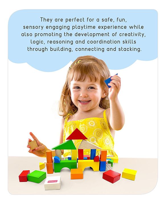 Babyhug Premium 40 pcs Colorful Wooden Building Blocks| Montessori Educational Building Construction, Stacking and Creative Toy| BIS Certified| 3 Years+