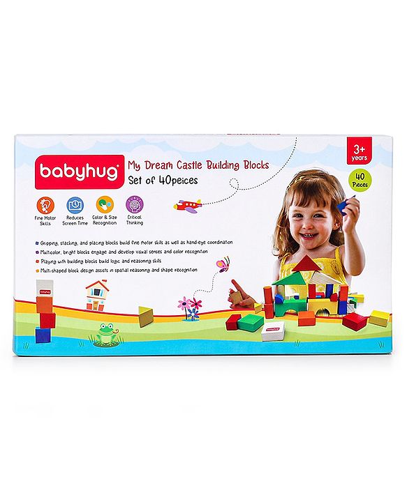 Babyhug Premium 40 pcs Colorful Wooden Building Blocks| Montessori Educational Building Construction, Stacking and Creative Toy| BIS Certified| 3 Years+