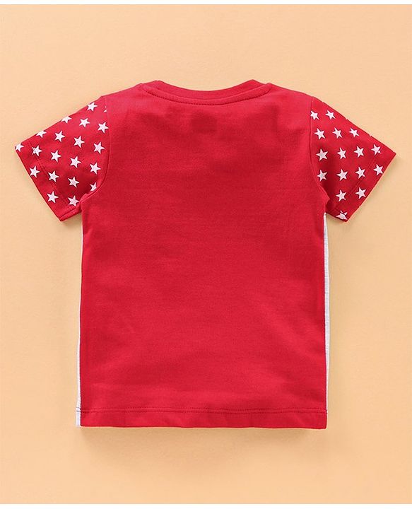 Babyhug Half Sleeves Color Block Tee Stars Print - Grey Red