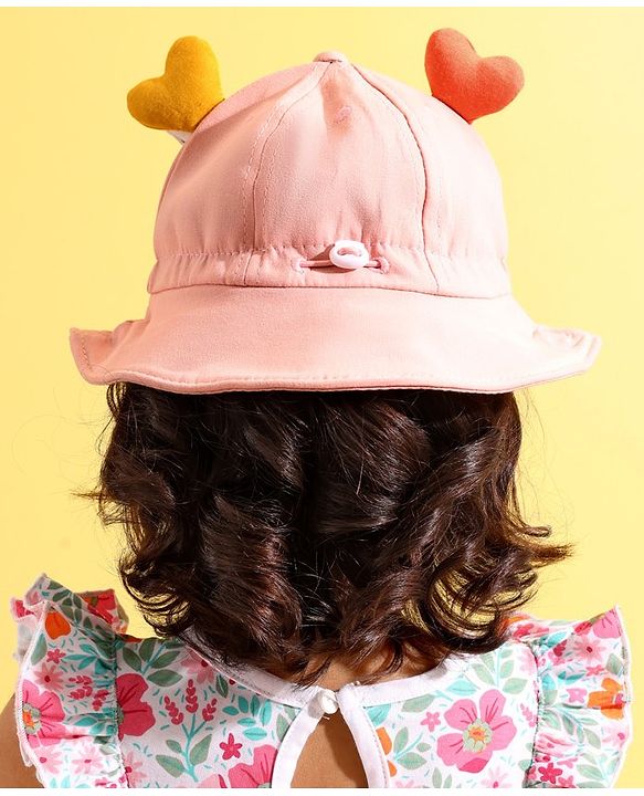Babyhug Cotton Bucket Hats Embroidered Pink - Diameter 15 cm