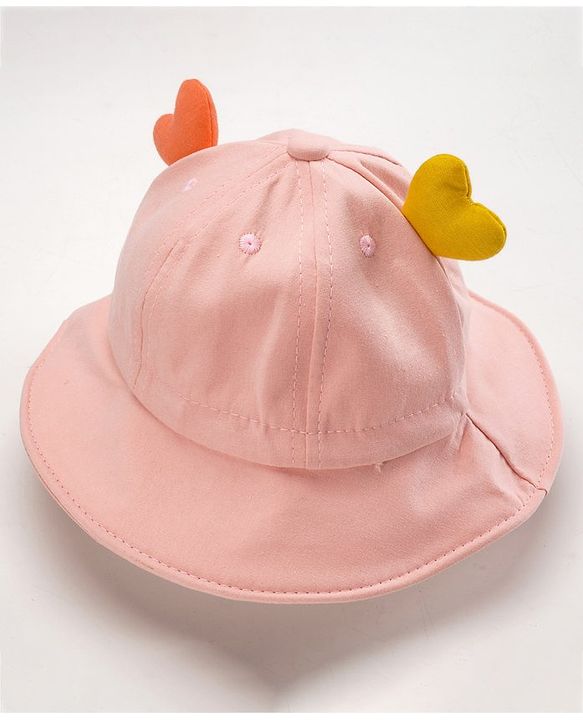 Babyhug Cotton Bucket Hats Embroidered Pink - Diameter 15 cm