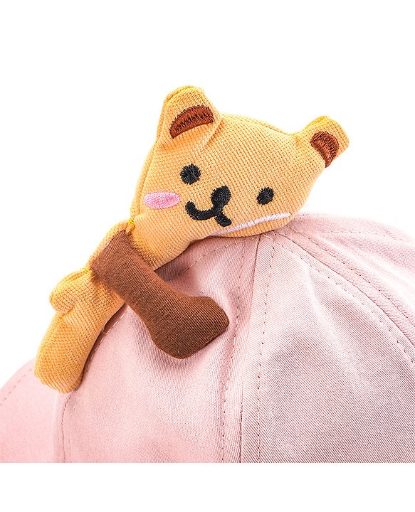 Babyhug Cotton Bucket Hat Bear Embroidered Light Pink - Diameter 16 cm