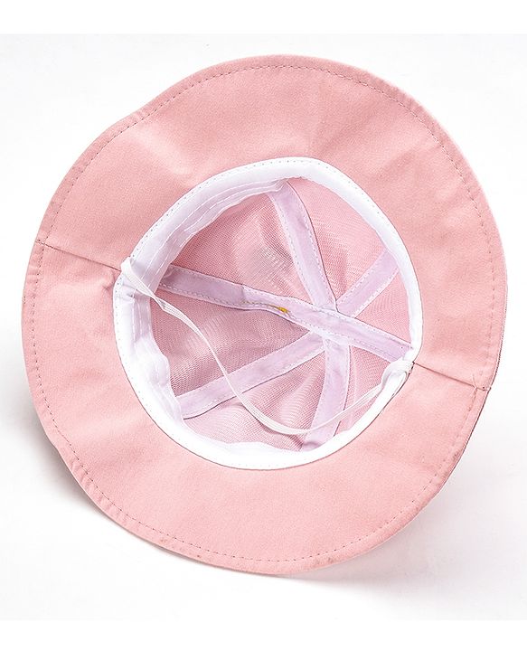 Babyhug Cotton Bucket Hat Bear Embroidered Light Pink - Diameter 16 cm
