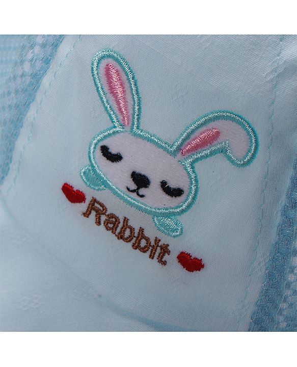 Babyhug Cotton Bucket Hats Rabbit Embroidered Blue - Diameter 16 cm