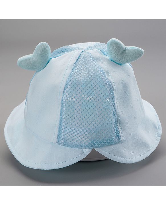 Babyhug Cotton Bucket Hats Rabbit Embroidered Blue - Diameter 16 cm