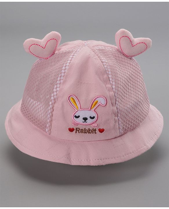 Babyhug Cotton Bucket Hats Rabbit Embroidered Dark Pink - Diameter 16 cm