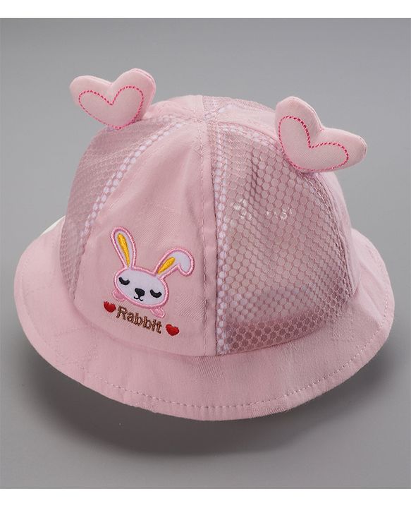 Babyhug Cotton Bucket Hats Rabbit Embroidered Dark Pink - Diameter 16 cm
