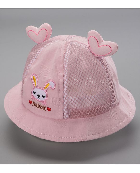 Babyhug Cotton Bucket Hats Rabbit Embroidered Dark Pink - Diameter 16 cm