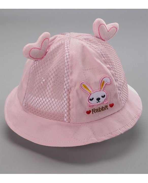 Babyhug Cotton Bucket Hats Rabbit Embroidered Dark Pink - Diameter 16 cm
