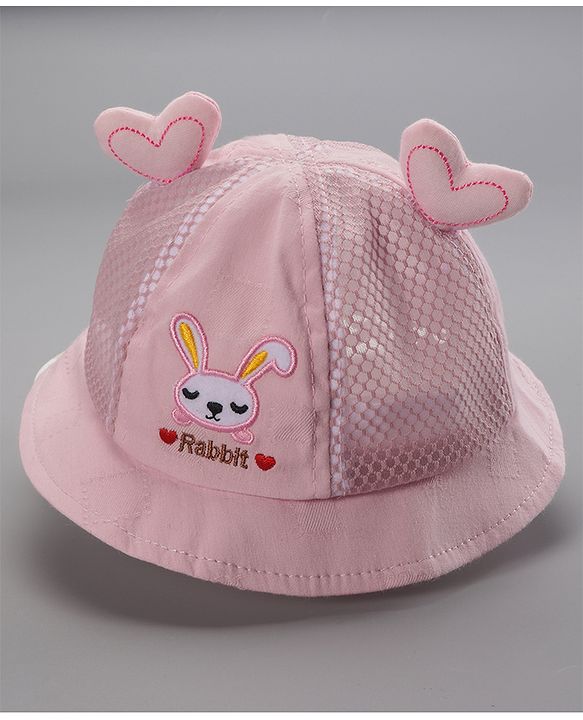 Babyhug Cotton Bucket Hats Rabbit Embroidered Dark Pink - Diameter 16 cm