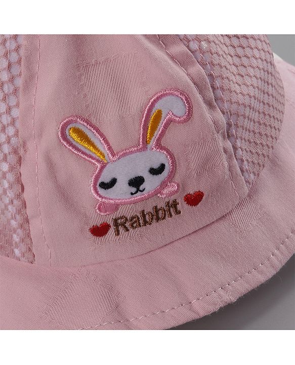 Babyhug Cotton Bucket Hats Rabbit Embroidered Dark Pink - Diameter 16 cm