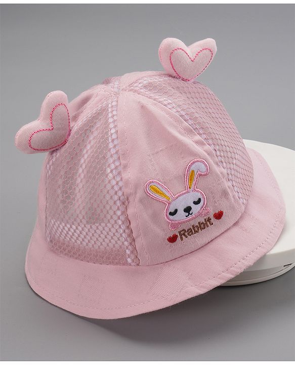 Babyhug Cotton Bucket Hats Rabbit Embroidered Dark Pink - Diameter 16 cm