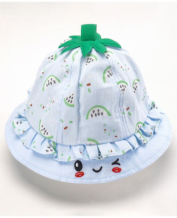 Babyhug Cotton Bucket Hats Watermelon Printed Blue - Diameter 15.5 cm