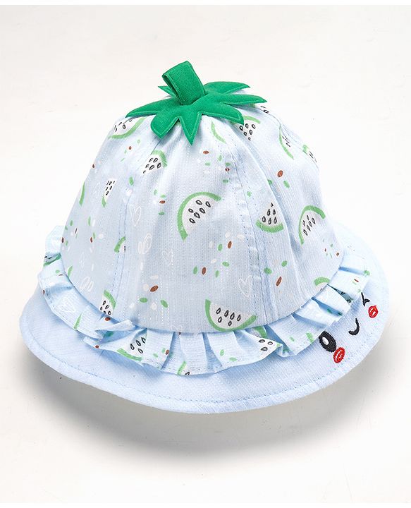 Babyhug Cotton Bucket Hats Watermelon Printed Blue - Diameter 15.5 cm