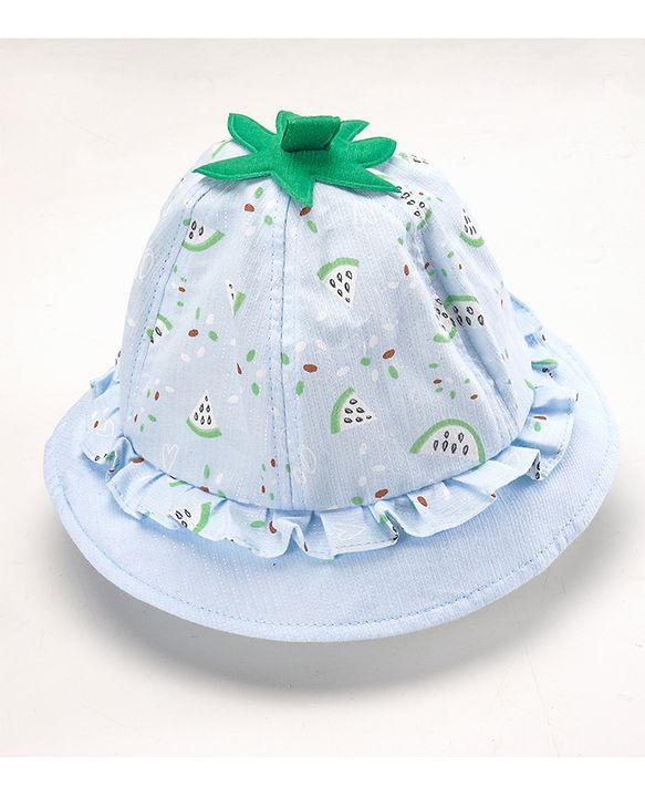 Babyhug Cotton Bucket Hats Watermelon Printed Blue - Diameter 15.5 cm