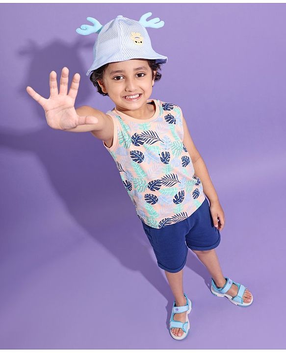 Babyhug Cotton Bucket Hats Embroidered Blue - Diameter 16 cm