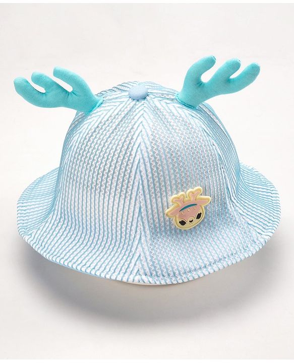 Babyhug Cotton Bucket Hats Embroidered Blue - Diameter 16 cm