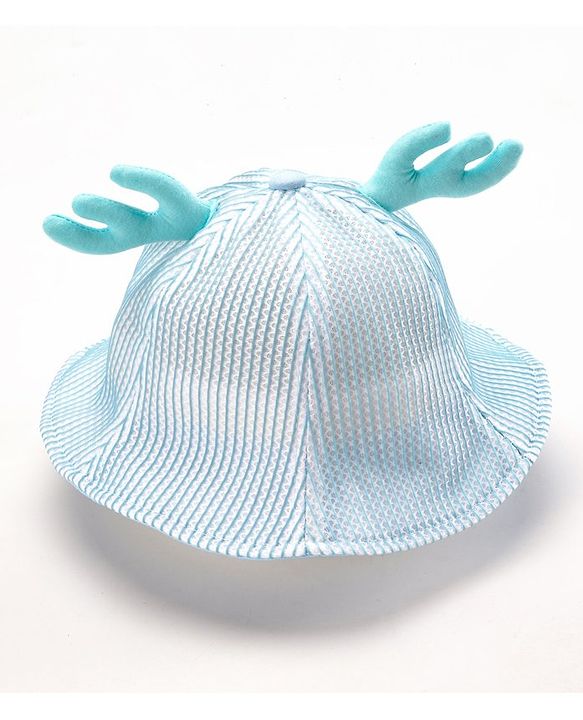 Babyhug Cotton Bucket Hats Embroidered Blue - Diameter 16 cm