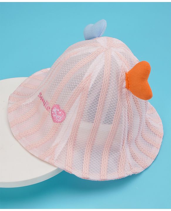 Babyhug Cotton Bucket Hats Rabbit Embroidered Pink - Diameter 16 cm