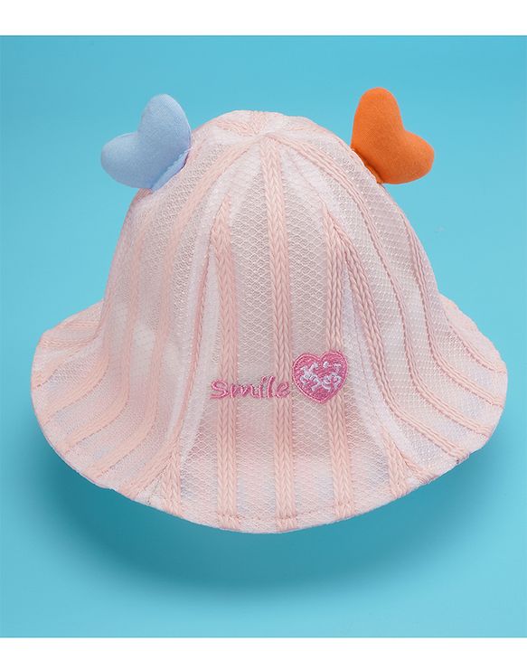 Babyhug Cotton Bucket Hats Rabbit Embroidered Pink - Diameter 16 cm