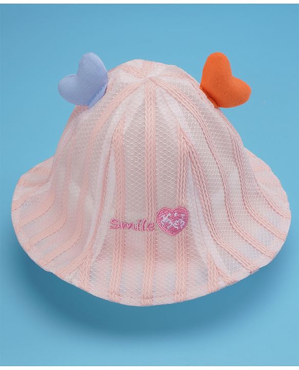 Babyhug Cotton Bucket Hats Rabbit Embroidered Pink - Diameter 16 cm