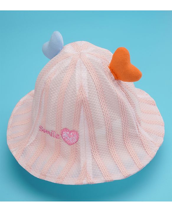 Babyhug Cotton Bucket Hats Rabbit Embroidered Pink - Diameter 16 cm