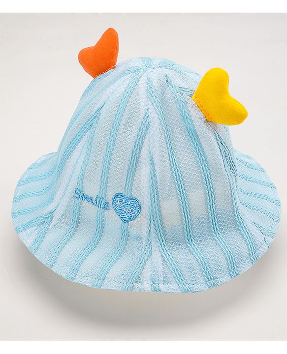 Babyhug Cotton Bucket Hats Rabbit Embroidered Blue - Diameter 16 cm