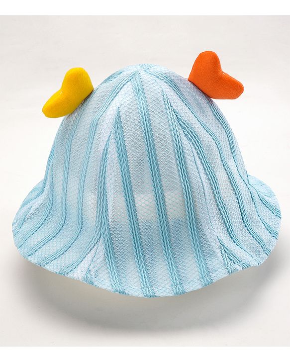 Babyhug Cotton Bucket Hats Rabbit Embroidered Blue - Diameter 16 cm