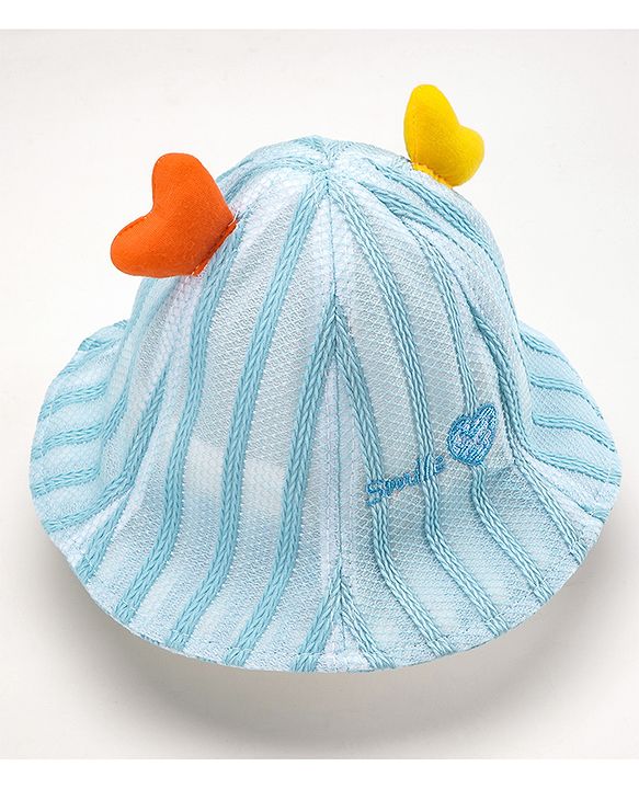Babyhug Cotton Bucket Hats Rabbit Embroidered Blue - Diameter 16 cm