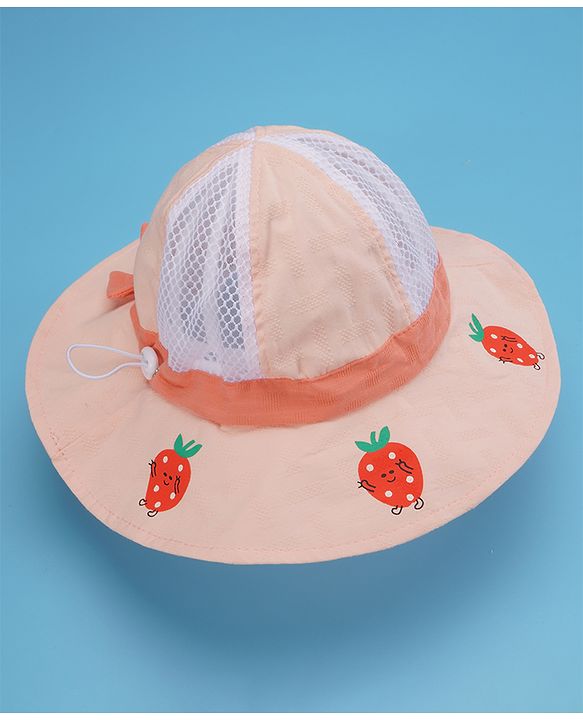 Babyhug Cotton Bucket Hats Fruit Printed Peach - Diameter 17 cm