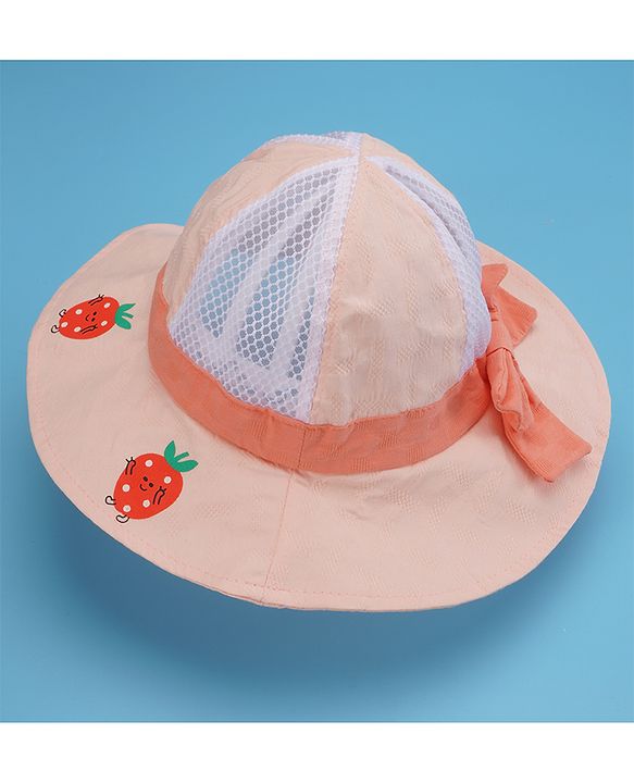 Babyhug Cotton Bucket Hats Fruit Printed Peach - Diameter 17 cm