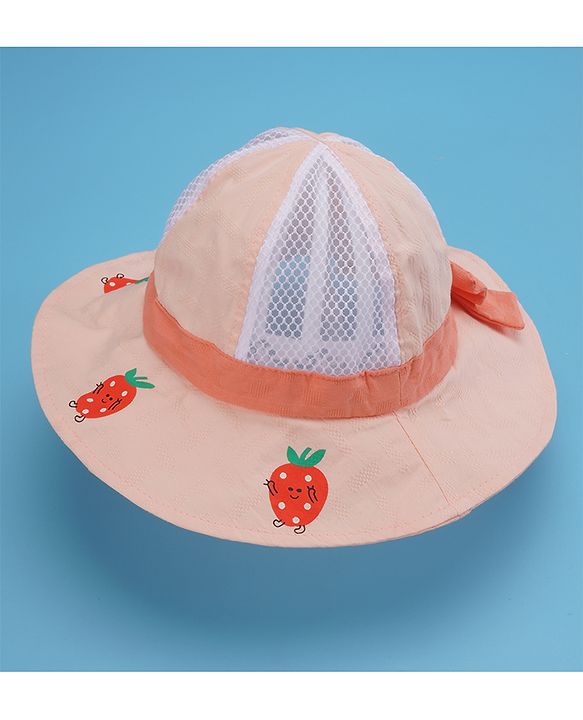 Babyhug Cotton Bucket Hats Fruit Printed Peach - Diameter 17 cm