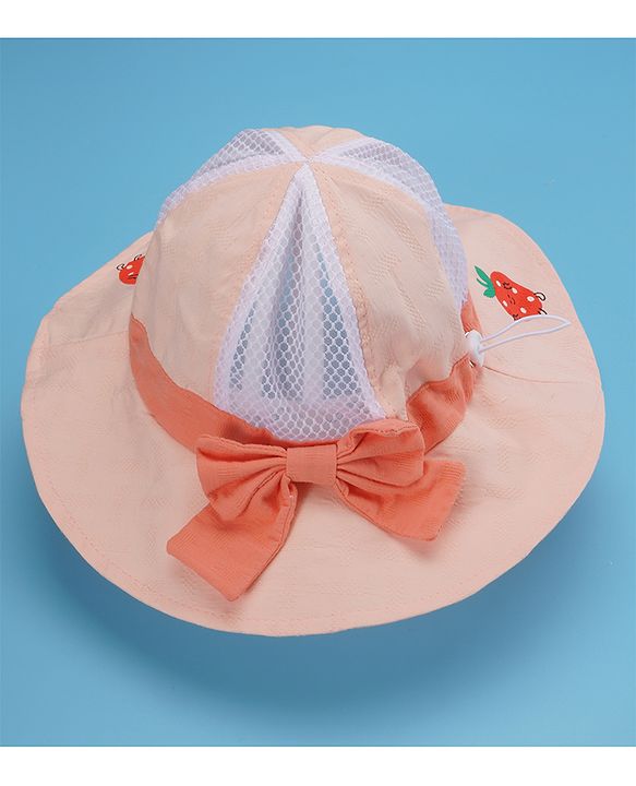 Babyhug Cotton Bucket Hats Fruit Printed Peach - Diameter 17 cm