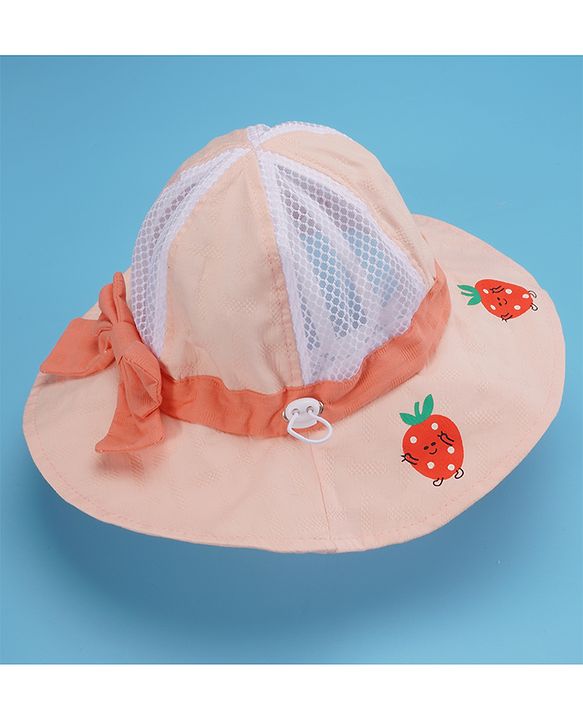 Babyhug Cotton Bucket Hats Fruit Printed Peach - Diameter 17 cm
