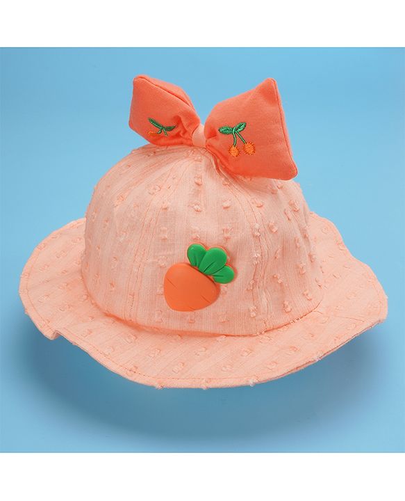Babyhug Cotton Bucket Hats Embroidered Orange - Diameter 15.5 cm
