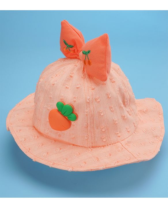 Babyhug Cotton Bucket Hats Embroidered Orange - Diameter 15.5 cm