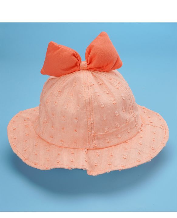 Babyhug Cotton Bucket Hats Embroidered Orange - Diameter 15.5 cm