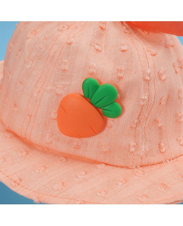 Babyhug Cotton Bucket Hats Embroidered Orange - Diameter 15.5 cm