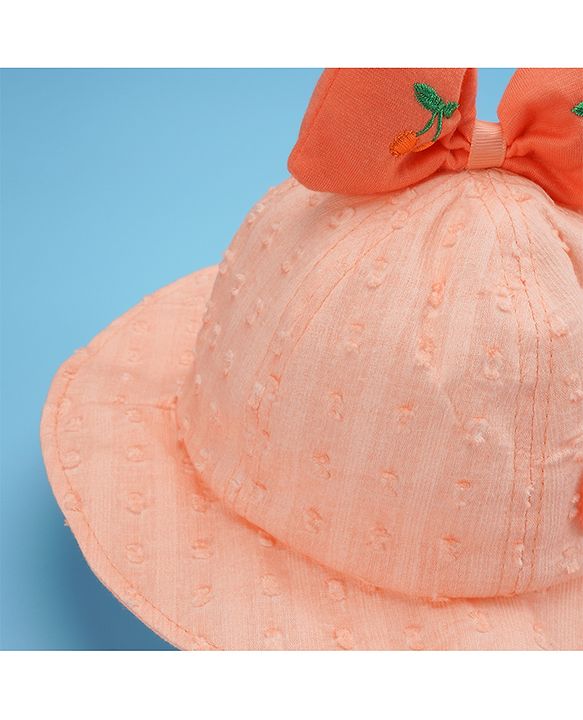 Babyhug Cotton Bucket Hats Embroidered Orange - Diameter 15.5 cm