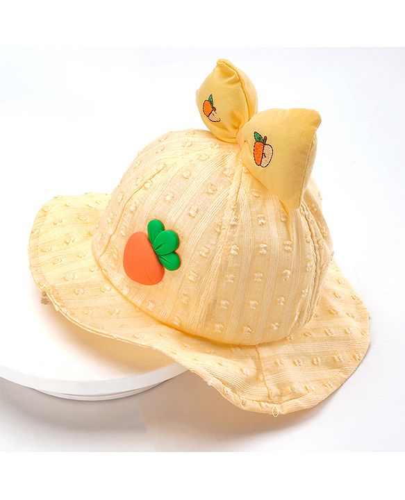 Babyhug Cotton Bucket Hats Embroidered Yellow - Diameter 15.5 cm