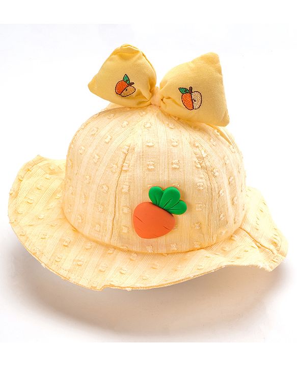 Babyhug Cotton Bucket Hats Embroidered Yellow - Diameter 15.5 cm