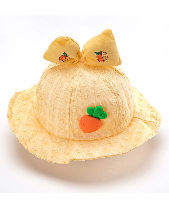 Babyhug Cotton Bucket Hats Embroidered Yellow - Diameter 15.5 cm