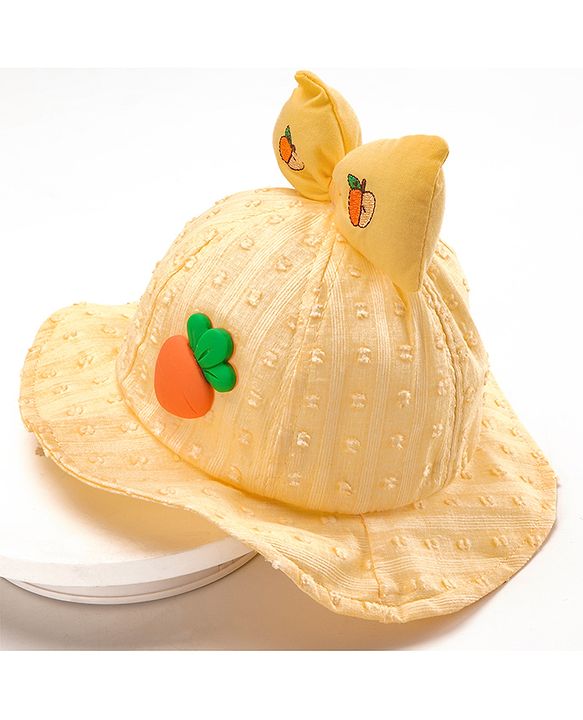 Babyhug Cotton Bucket Hats Embroidered Yellow - Diameter 15.5 cm