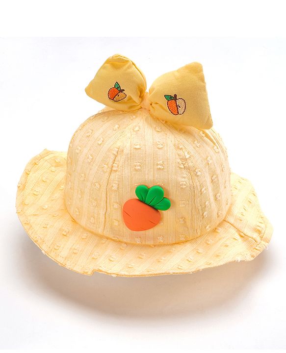 Babyhug Cotton Bucket Hats Embroidered Yellow - Diameter 15.5 cm